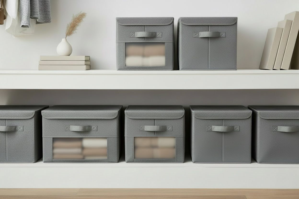 STORARGE BOX,W/LID&WNDW GRAY