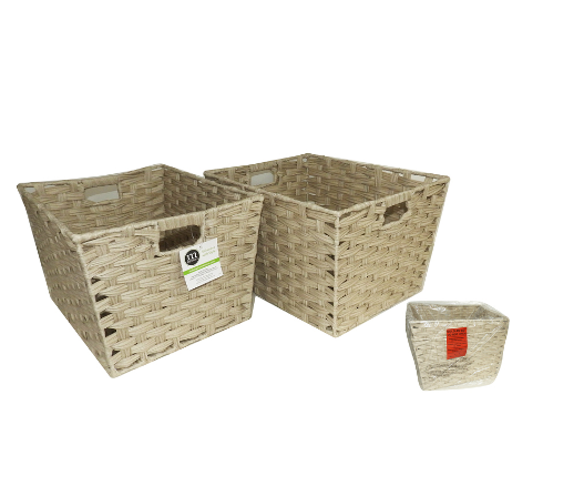 Woven Basket W/Handle Cream