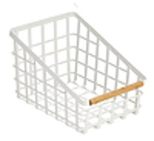 White Slanted Basket with Wood Handle