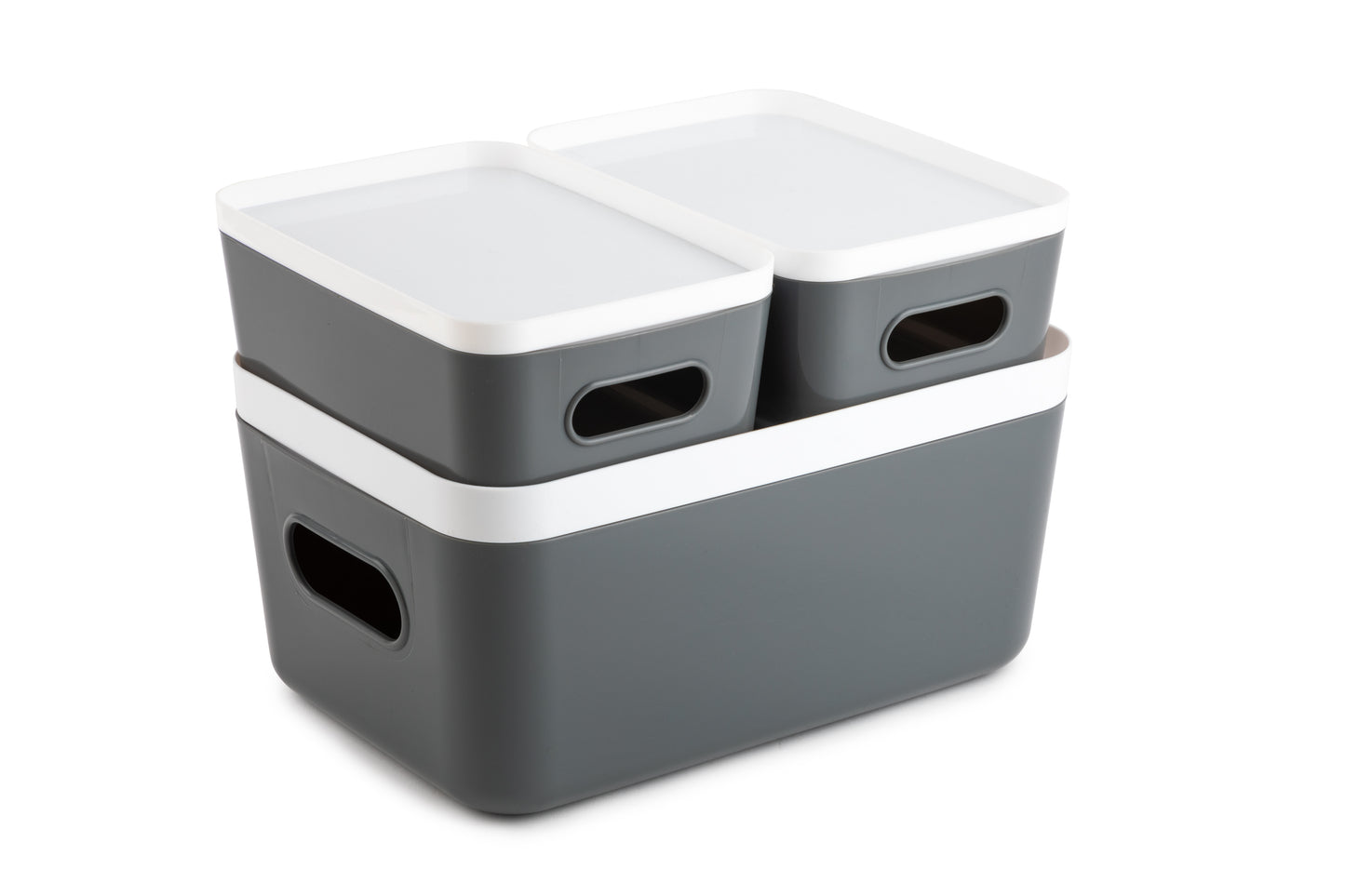 Set of 3 Stackable Storage Bins with Lids Asst - WHT/GT