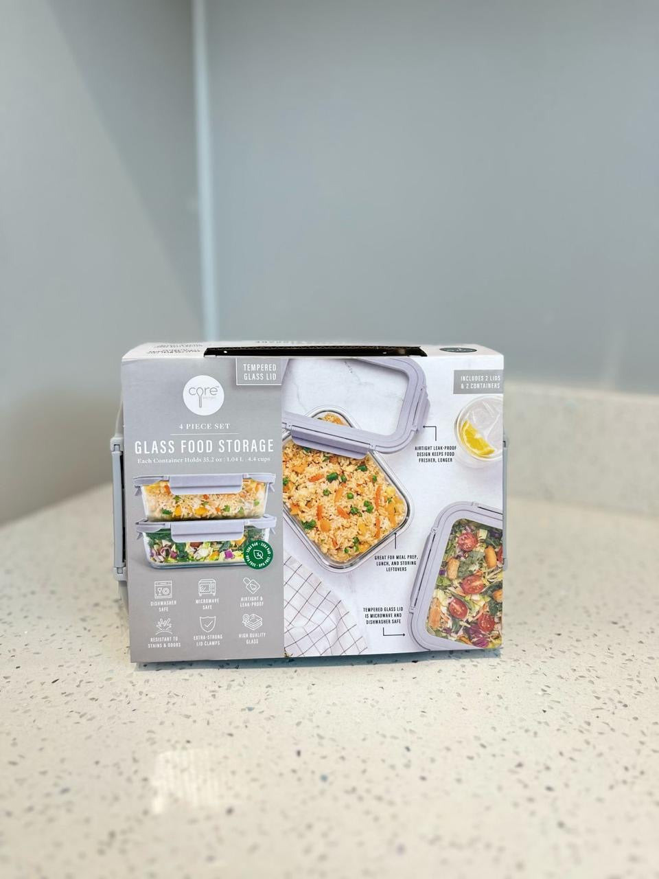 Glass Food Storage Container w/ Glass Vented Lid - Small - 2PK