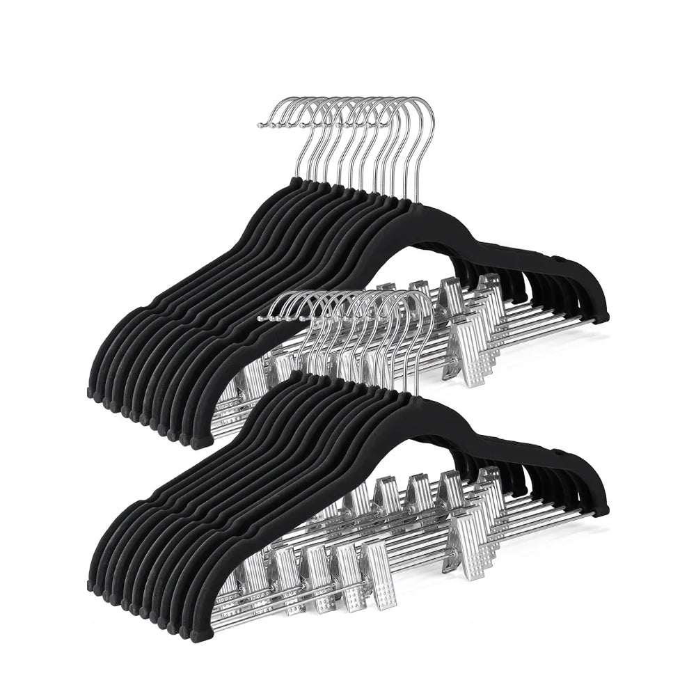 10PC Ivory Velvet Hangers with Clips