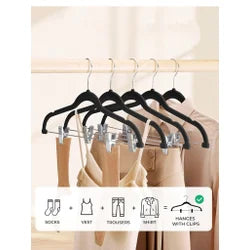 10PC Ivory Velvet Hangers with Clips