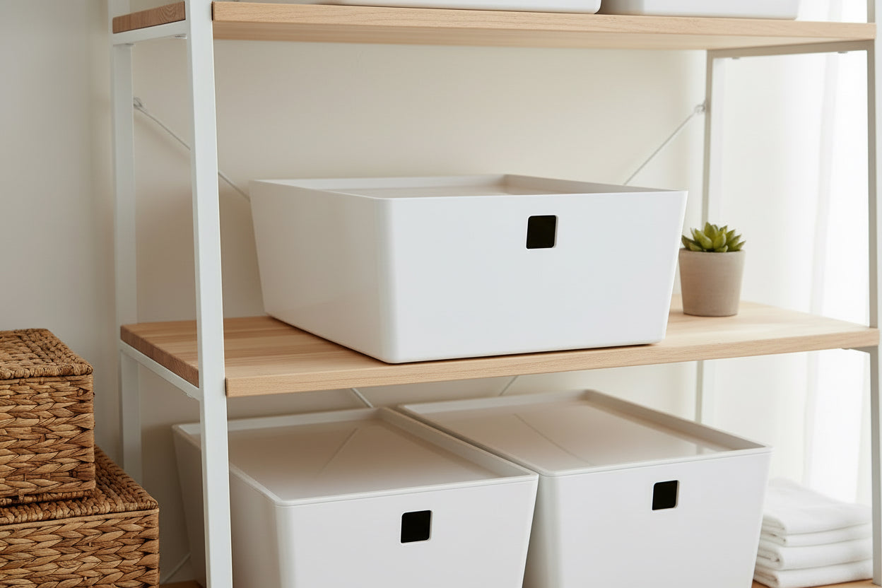 STORAGE BIN,W/LID,WHT,3QT