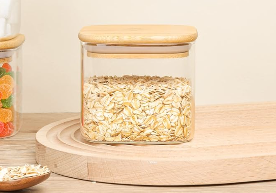 Canister w/ Wood Lid 3.5 Cups Clear/Natural