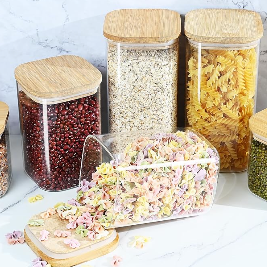 Canister w/ Wood Lid 8.4 Cups Clear/Natural