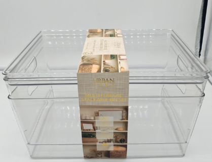 Multi Purpose Stackable Bin w/lid Clear Large 2/Pk