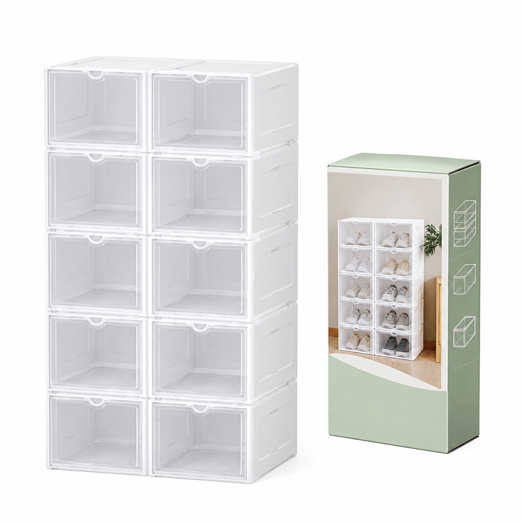 White stackable XL shoe organizer boxes