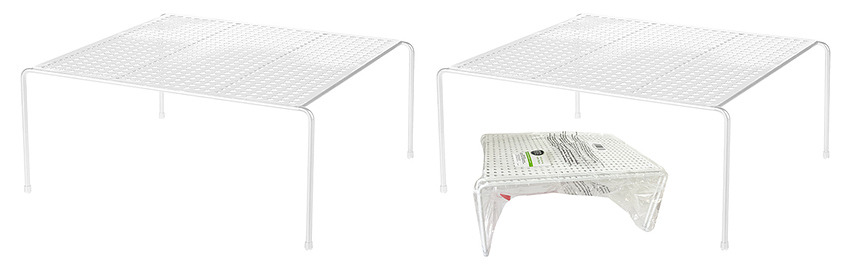 White cabinet shelf risers in different sizes