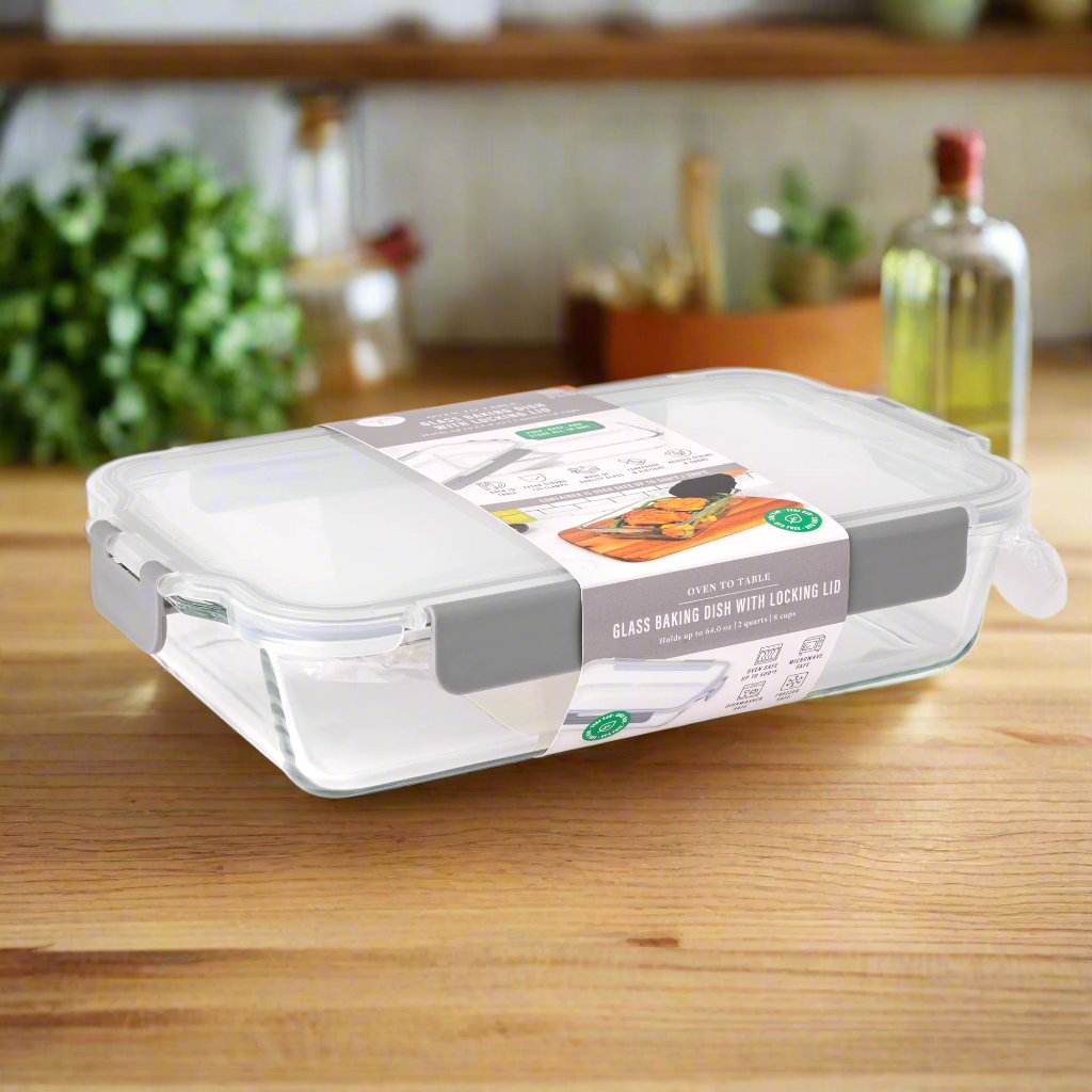 Glass Baking Dish w/ Locking Lid - Flat