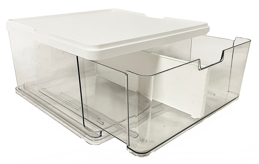 DRAWER WITH LID AND DIVIDER, CLEAR/WHITE