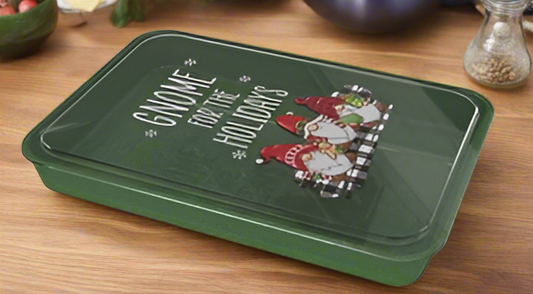 2pc Rectangular Cake Pan Set with Printed Lid - Gnome For The Holidays
