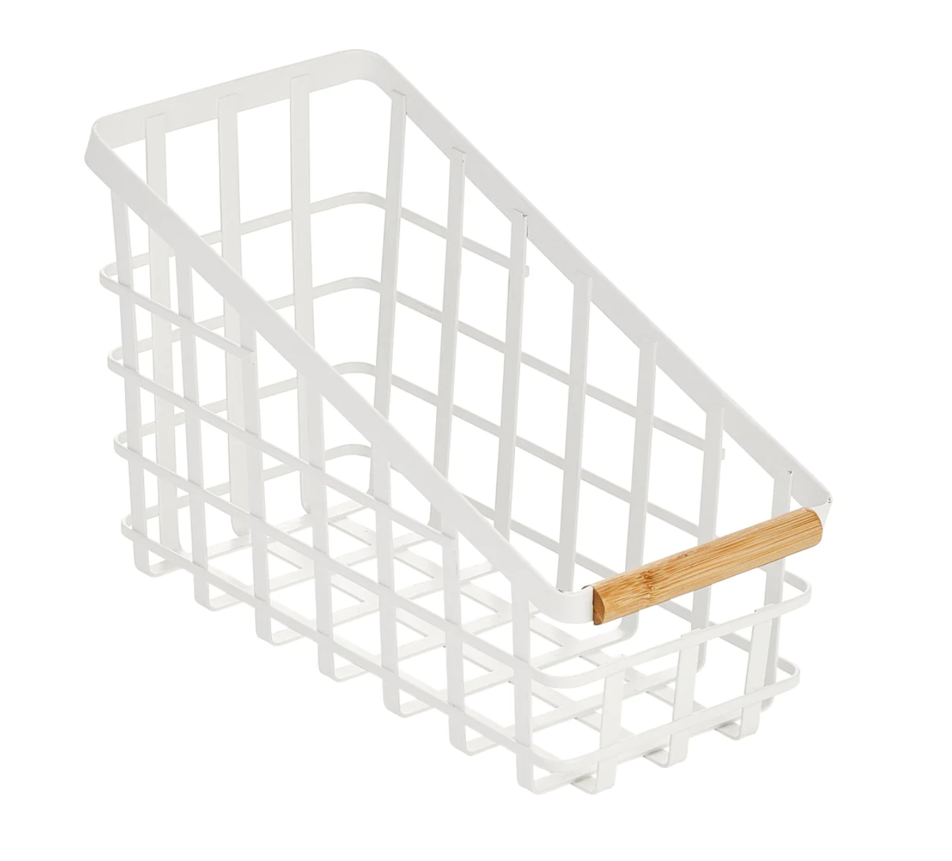 White Basket W/Bamboo Handle Slanted