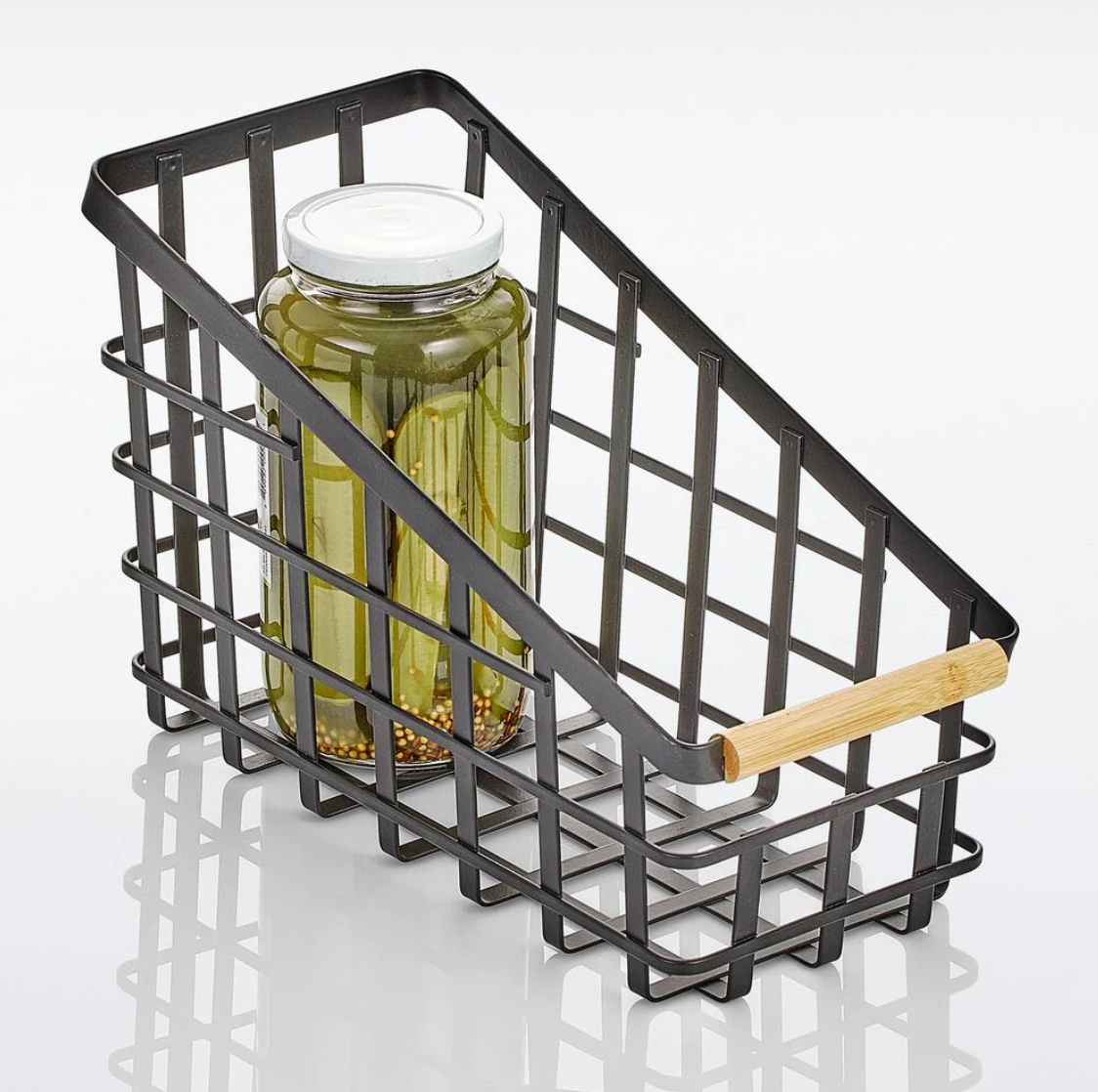 White Basket W/Bamboo Handle Slanted