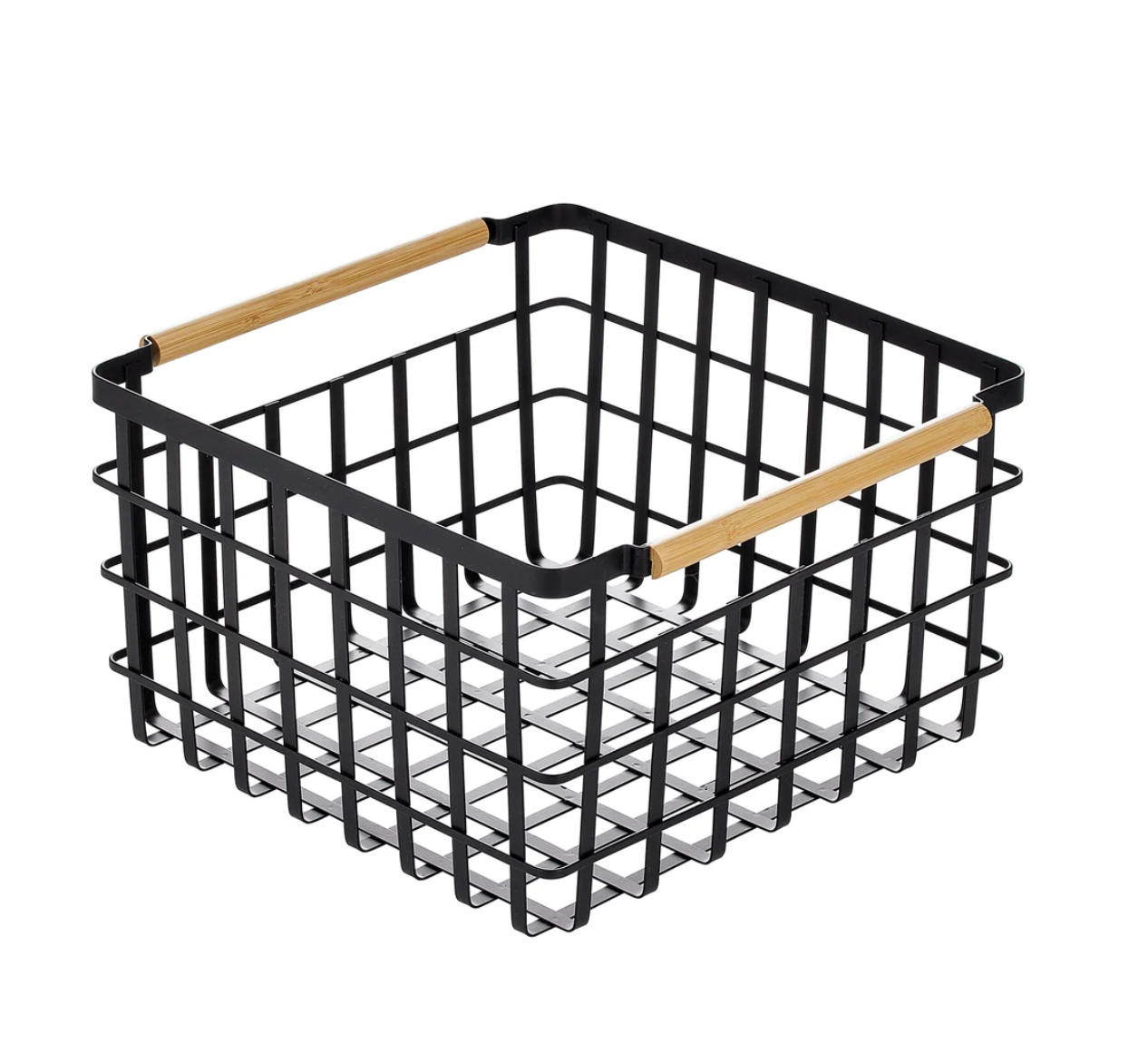 Black Basket W/Bamboo Handle Large
