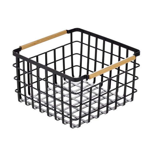 Black Basket W/Bamboo Handle Large