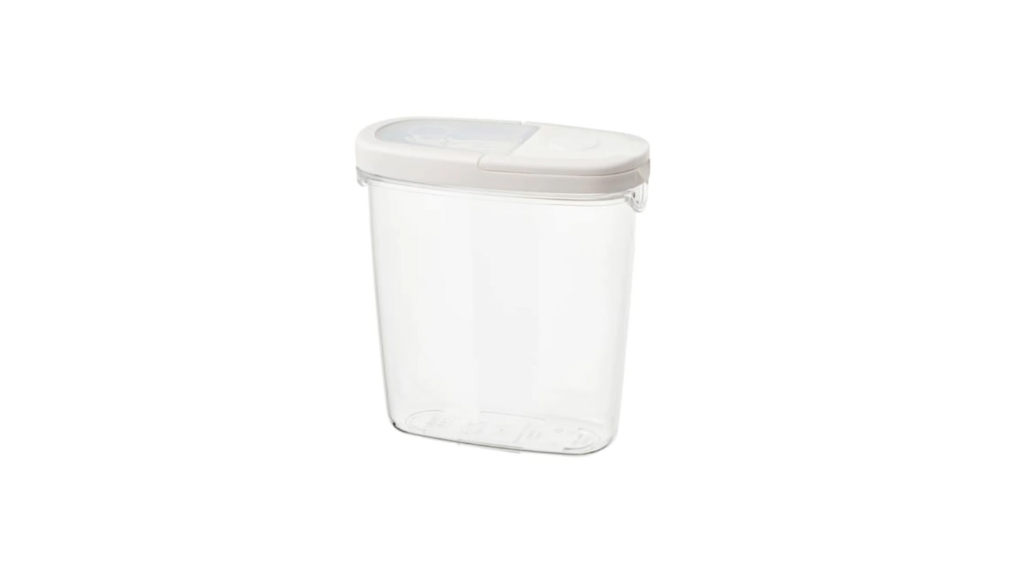 Dry food jar with lid, clear, white, 44 oz