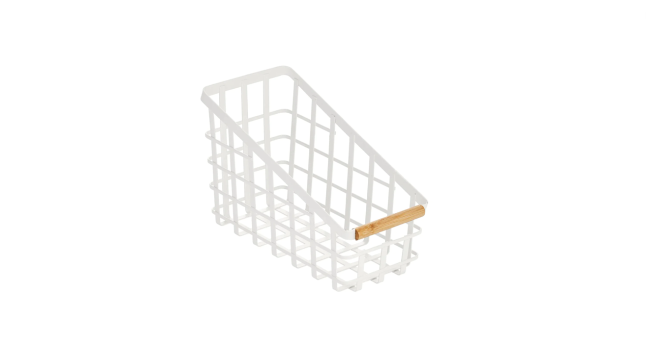 White Basket W/Bamboo Handle Slanted