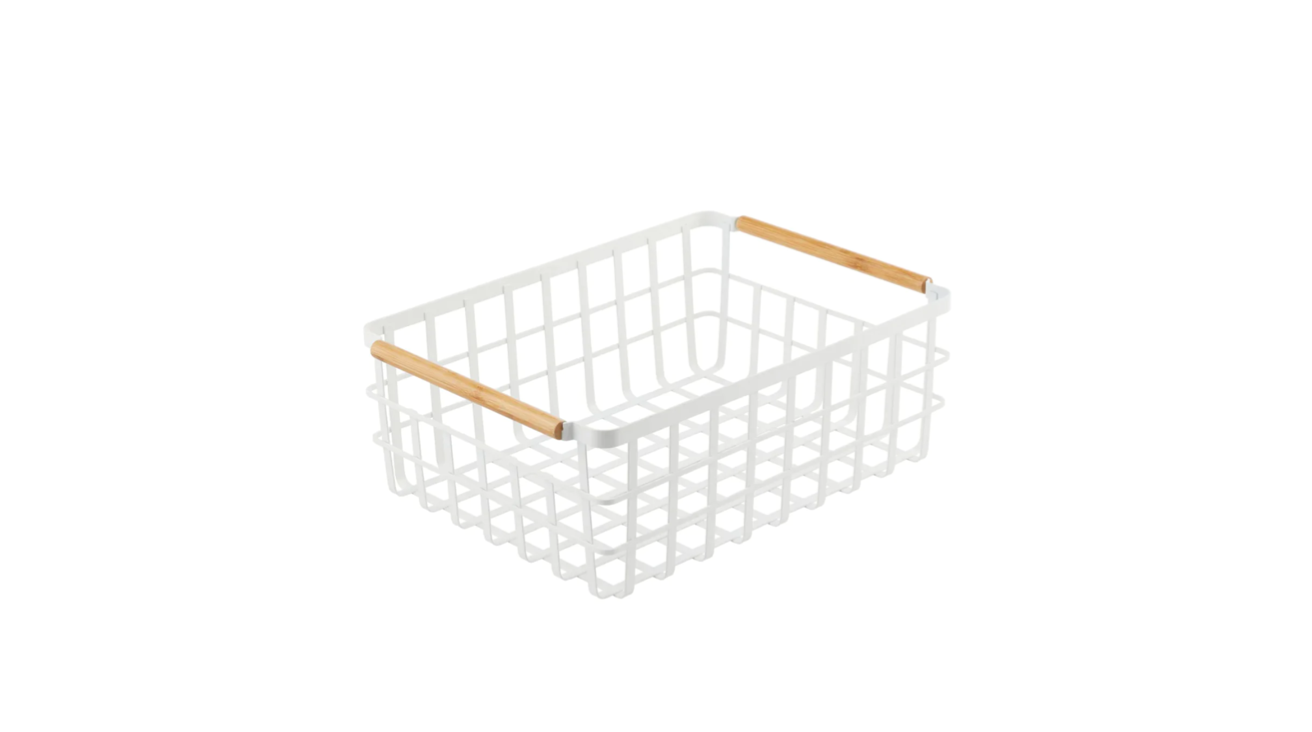 White Basket W/Bamboo Handle Large