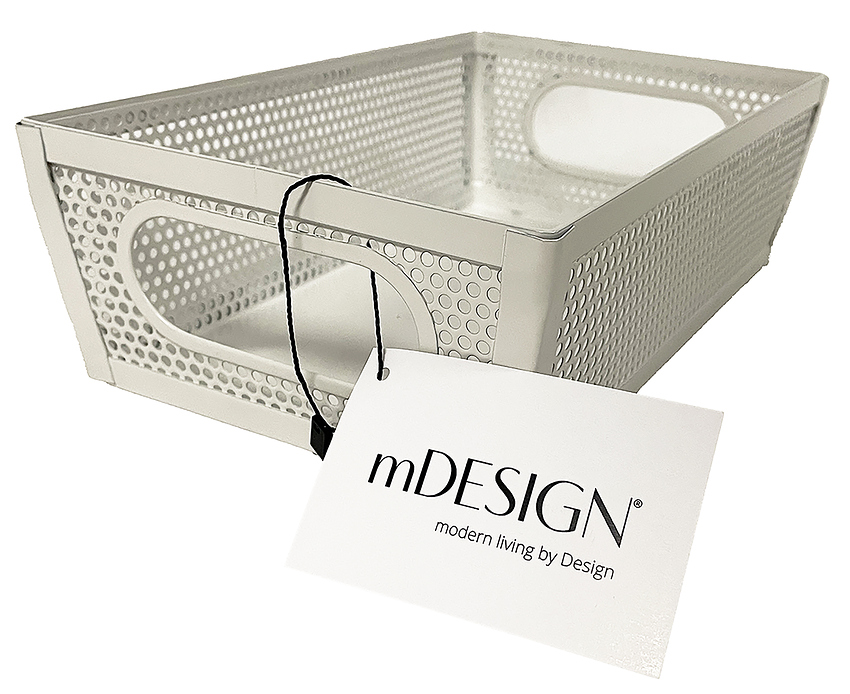 White perforated storage basket with side handles