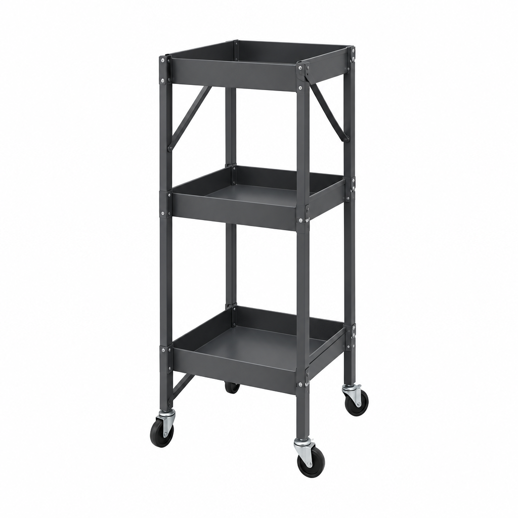 Matte charcoal foldable 3-tier metal cart