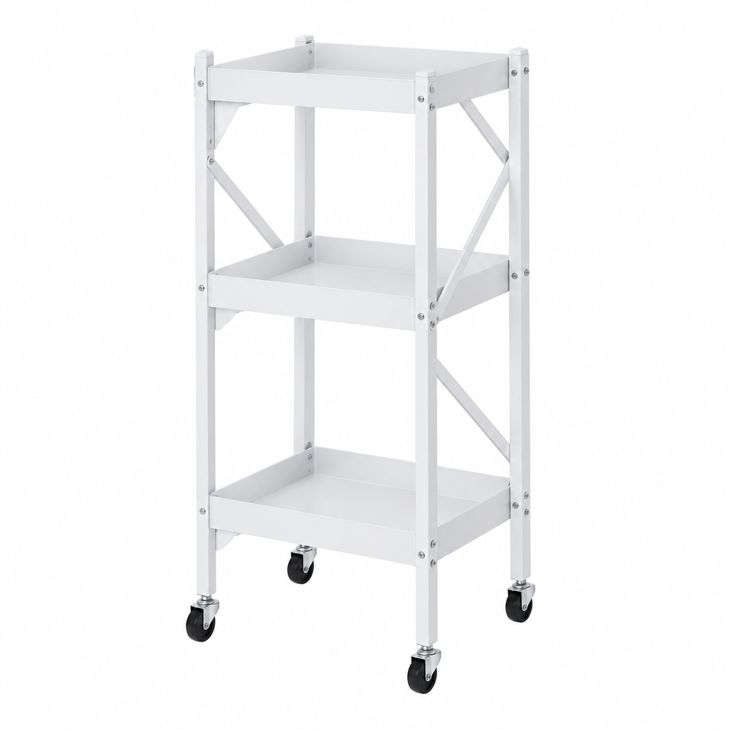 Matte white foldable 3-tier metal cart