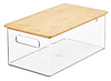 Clear kitchen storage bin with handles and natural bamboo lid