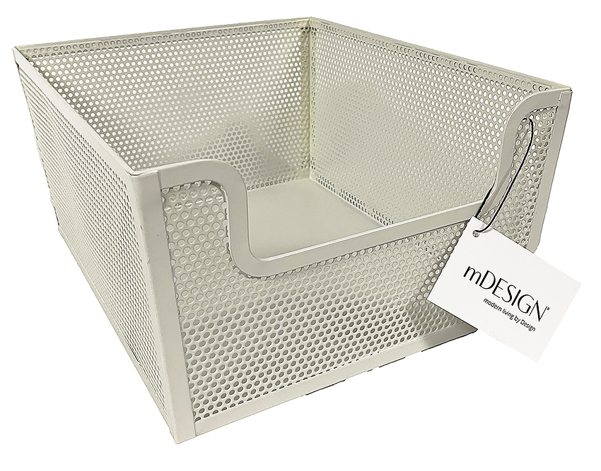 Matte white perforated frame basket with open front