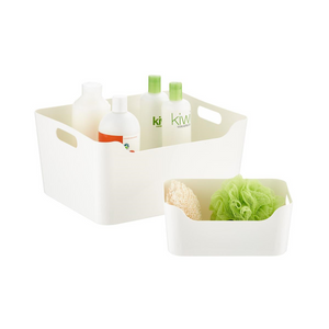 Plastic Storage Bin w/ Handles Off-White Medium