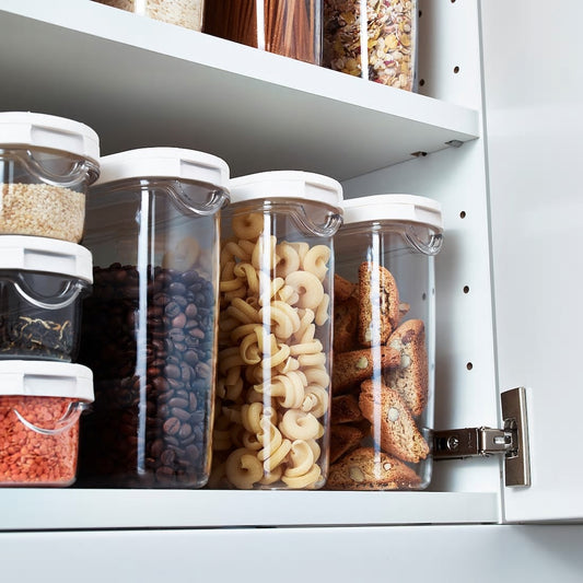 Dry food jar with lid, clear, white, 44 oz